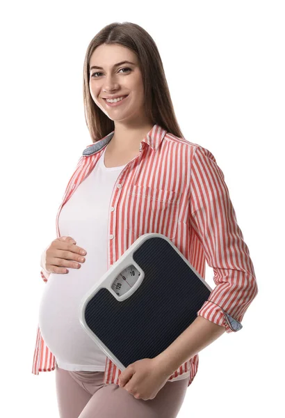 Kobieta Ciąży Łuskami Białym Tle — Zdjęcie stockowe
