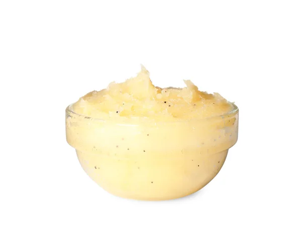 Glass Bowl Yellow Body Scrub Isolated White — Stock Photo, Image