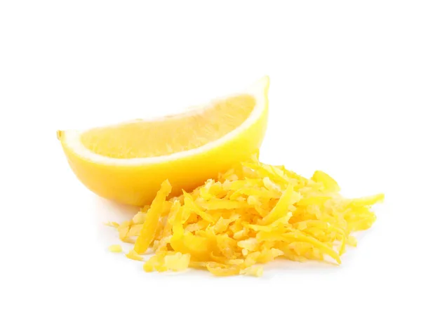 Grated Lemon Zest Fresh Fruit White Background — Stock Photo, Image