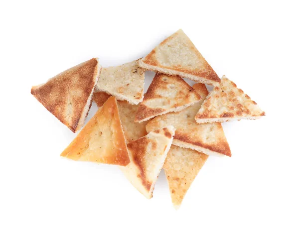 Läckra Pita Chips Vit Bakgrund Ovanifrån — Stockfoto