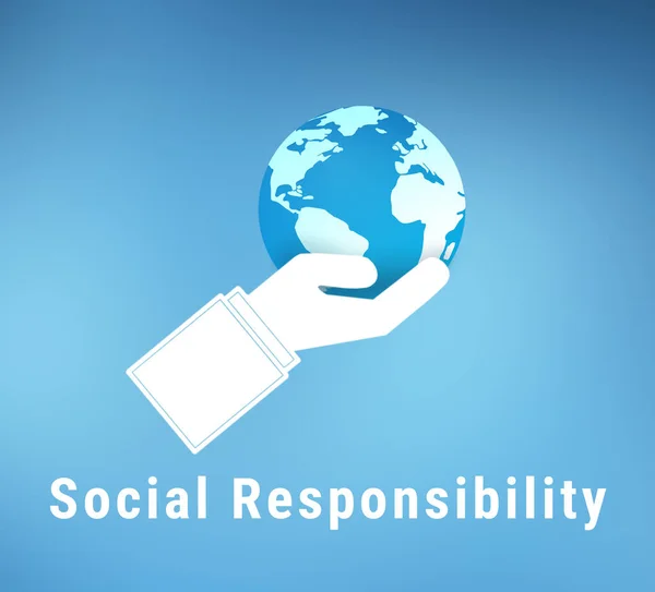 Social Responsibility Concept Illustration Hand Holding Earth Blue Background — Stock Photo, Image