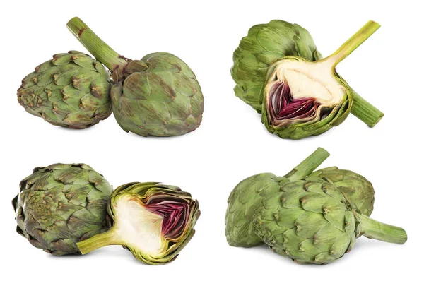 Set Fresh Raw Artichokes White Background — Stock Photo, Image