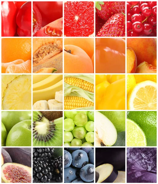 Verschillende Verse Vruchten Groenten Bessen Collage — Stockfoto