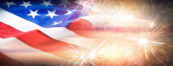Amerikan Bayrağı Havai Fişekler Pankart Tasarımı Abd Nin Bağımsızlık Günü — Stok fotoğraf