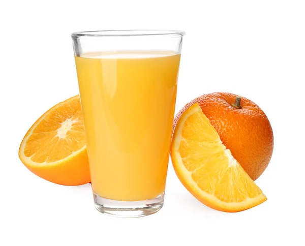 Orange Juice Fresh Fruits White Background — Stock Photo, Image