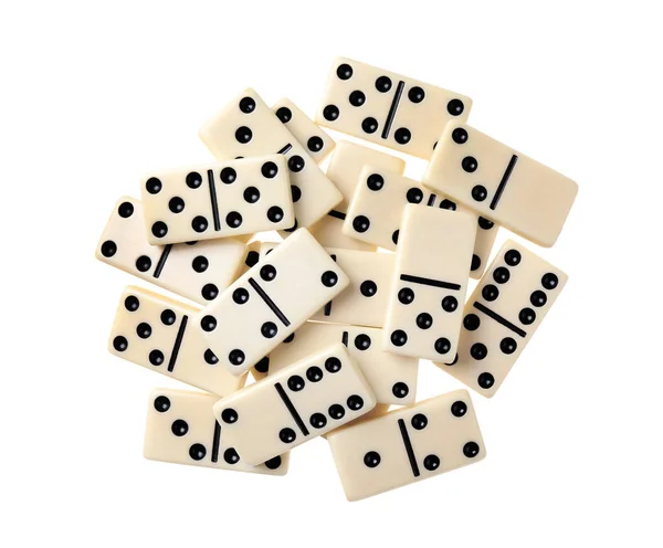 Stapel Klassieke Domino Tegels Witte Achtergrond Bovenaanzicht — Stockfoto