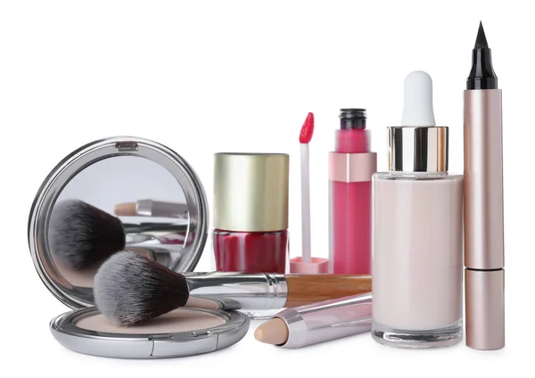 Różne Luksusowe Produkty Kosmetyczne Białym Tle — Zdjęcie stockowe