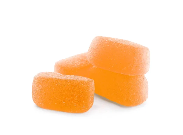 Lekker Oranje Gelei Snoepjes Witte Achtergrond — Stockfoto