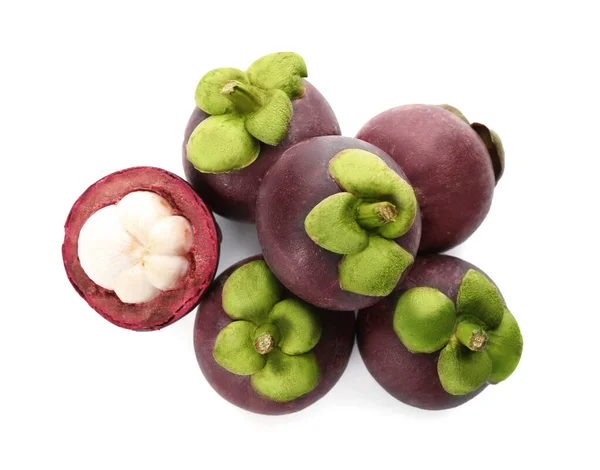 Fresh Mangosteen Fruits White Background Top View — Stock Photo, Image