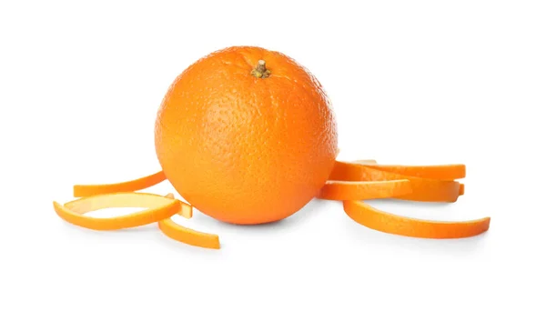 Oranje Fruit Met Schillen Witte Achtergrond — Stockfoto