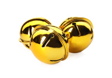 Beyaz arka planda parlak altın kızak çanları