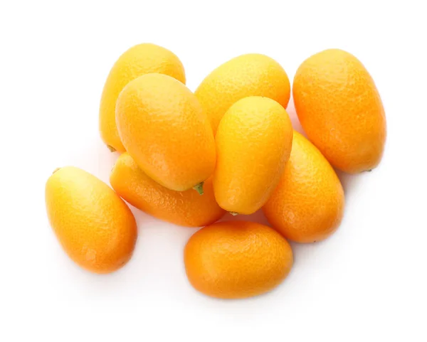 Fresh Ripe Kumquats White Background Top View Exotic Fruit — Stock Photo, Image