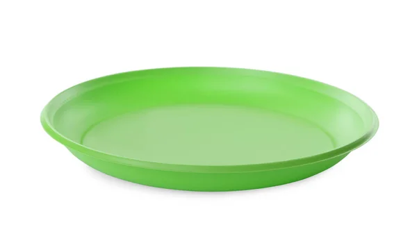 Disposable Green Plastic Plate Isolated White — Stock Photo, Image