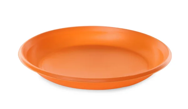 Disposable Orange Plastic Plate Isolated White — Stock Photo, Image