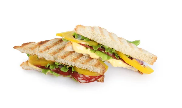 Вкусные Бутерброды Салями Изолированные Белом — стоковое фото