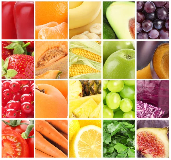 Frutas Frescas Diferentes Legumes Bagas Colagem — Fotografia de Stock