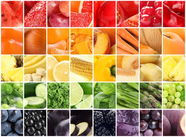 Różne Świeże Owoce Warzywa Jagody Kolaż — Zdjęcie stockowe