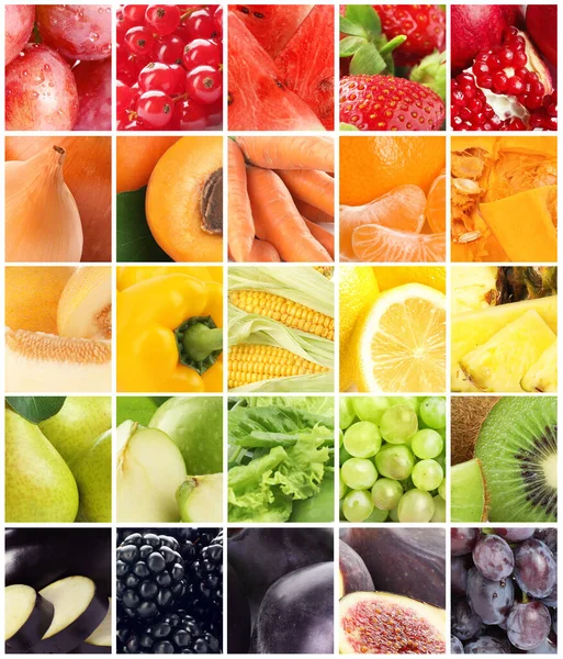 Diferentes Frutas Frescas Verduras Bayas Collage — Foto de Stock