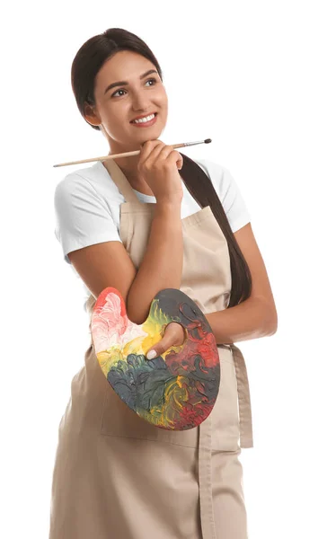 Young Woman Drawing Tools White Background — Stock Photo, Image