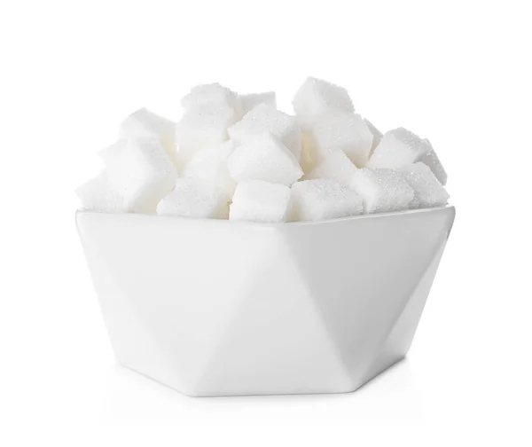 Sugar Cubes Bowl White Background — Stock Photo, Image