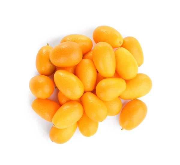 Frische Reife Kumquats Auf Weißem Hintergrund Draufsicht Exotische Früchte — Stockfoto