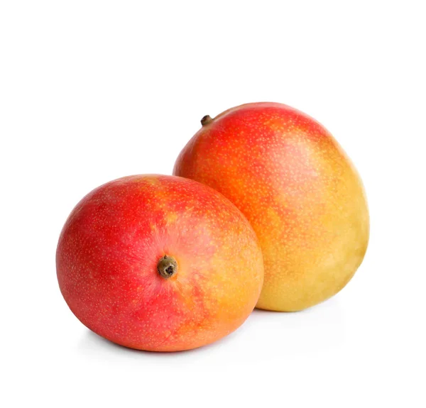 Delicious Ripe Juicy Mangoes White Background — Stock Photo, Image