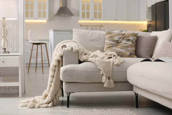 快適なソファ付きのモダンなアパートメント インテリアデザイン — ストック写真