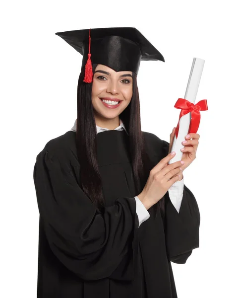 Boldog Diák Diploma Kalap Diploma Fehér Háttér — Stock Fotó