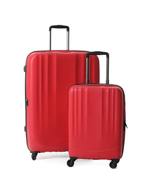 Rote Koffer Für Reisen Auf Weißem Hintergrund — Stockfoto