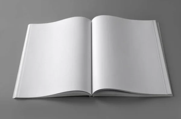 Open Blank Brochure Light Grey Background — Stock Photo, Image