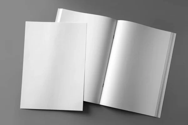 Papier Blad Open Blanco Brochure Lichtgrijze Achtergrond Plat Lay — Stockfoto