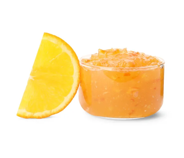 Läcker Apelsinmarmelad Och Citrus Frukt Skiva Vit Bakgrund — Stockfoto