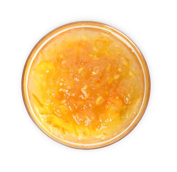 Delicious Kumquat Jam Bowl White Background Top View — Stock Photo, Image