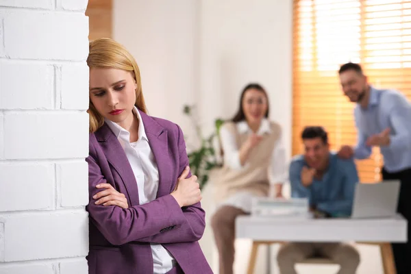 Coworkers Bullying Colleague Office Space Text — Stock Photo, Image