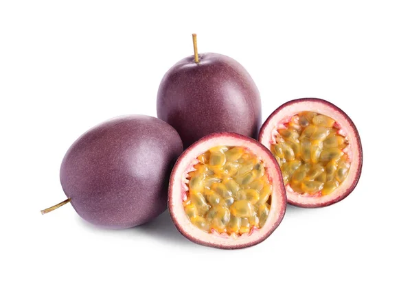 Cut Whole Passion Fruits White Background — Stock Photo, Image