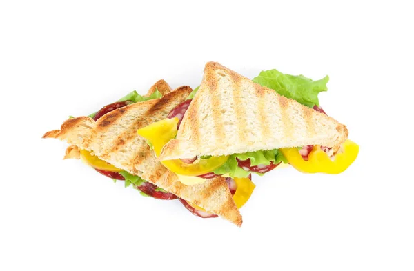 Вкусные Сэндвичи Белом Фоне Вид Сверху — стоковое фото
