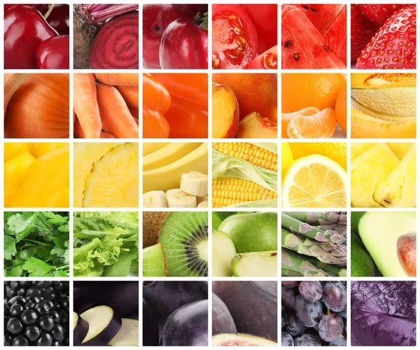 Diferentes Frutas Frescas Verduras Bayas Collage — Foto de Stock