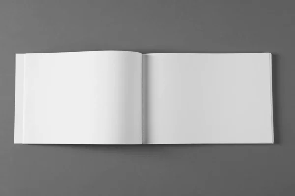 Otevřít Prázdnou Brožuru Světle Šedém Pozadí Horní Pohled — Stock fotografie