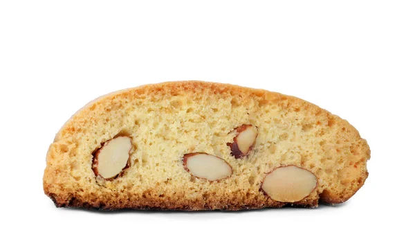 Snijd Smakelijke Cantucci Geïsoleerd Wit Traditionele Italiaanse Amandelkoekjes — Stockfoto