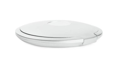 Gri kozmetik cep aynası beyaza izole edilmiş.