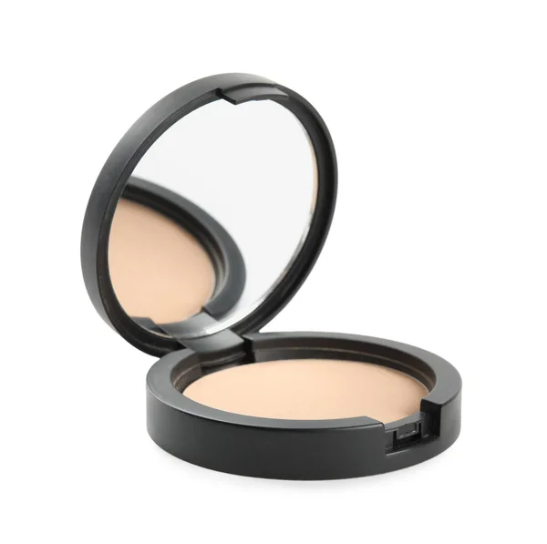 Svart Fickpulver Med Spegel Isolerad Vitt Kosmetisk Produkt — Stockfoto