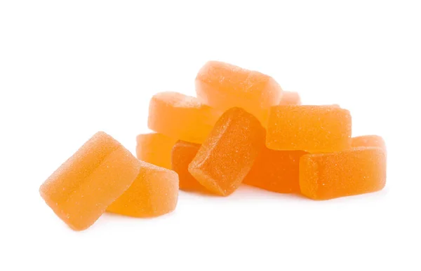 Sabrosos Caramelos Jalea Naranja Sobre Fondo Blanco — Foto de Stock