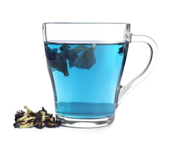 Glasschale Aus Blauem Anchan Auf Weißem Hintergrund Kräutertee — Stockfoto