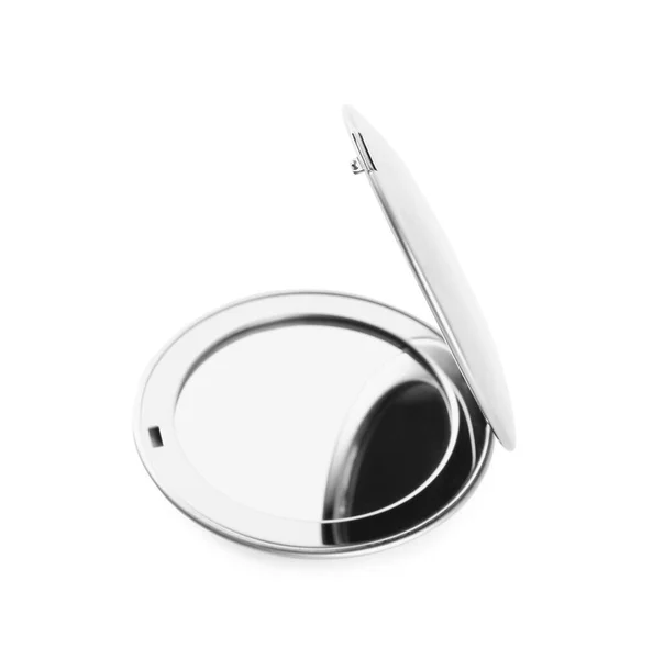 Gümüş Kozmetik Cep Aynası Beyaza Izole Edilmiş — Stok fotoğraf