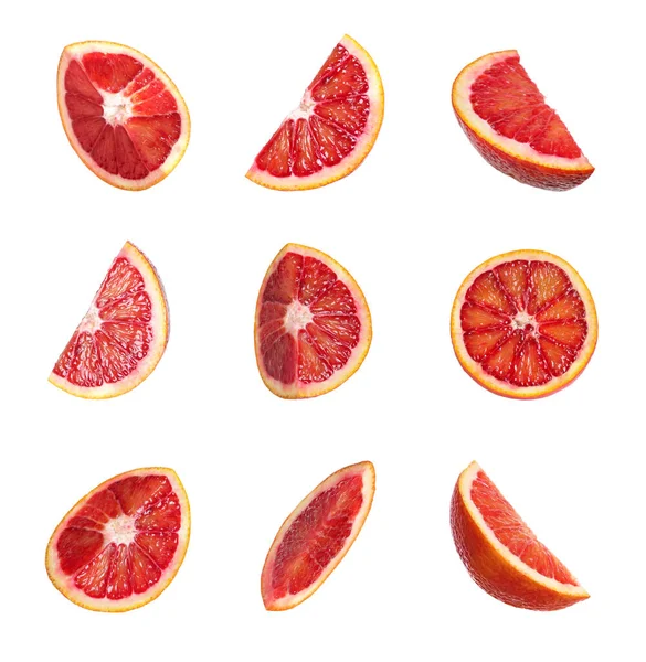 Állítsa Érett Vörös Narancs Fehér Alapon — Stock Fotó