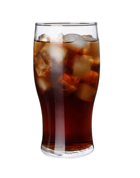Glas Verfrissende Drank Met Ijs Geïsoleerd Wit — Stockfoto
