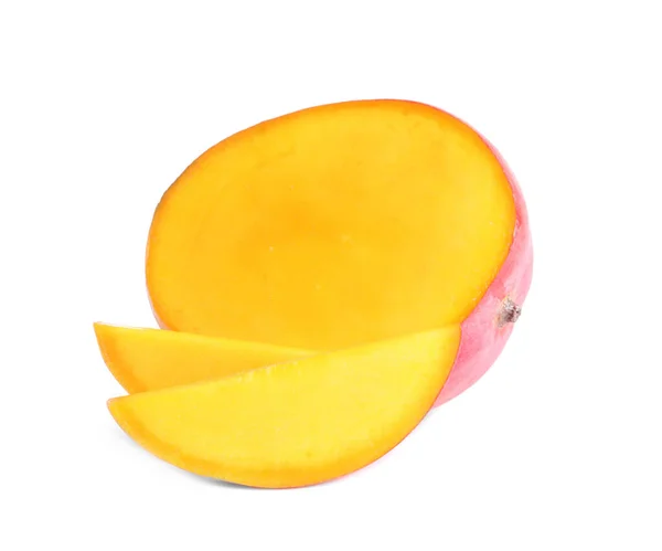 Delicious Cut Mango White Background Tropical Fruit — Stock Photo, Image