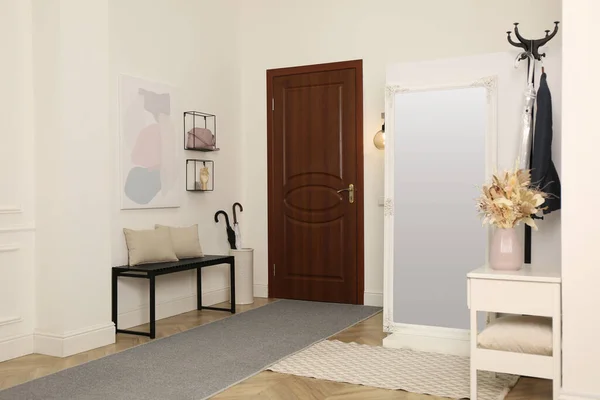 Modern Hallway Interior Stylish Furniture Mirror — Stock Photo, Image