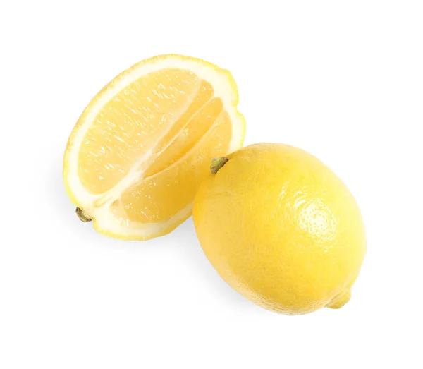 Beyaz Arka Planda Taze Limonlar Üst Görünüm — Stok fotoğraf