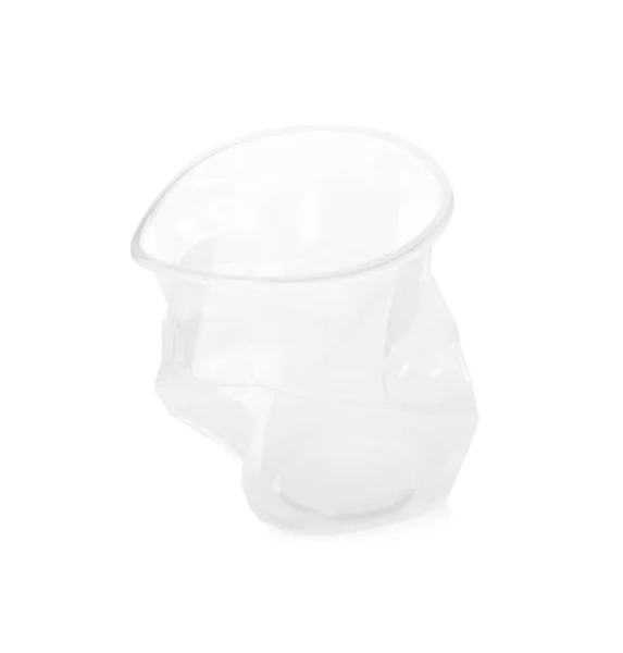 Copo Plástico Descartável Amassado Isolado Branco — Fotografia de Stock